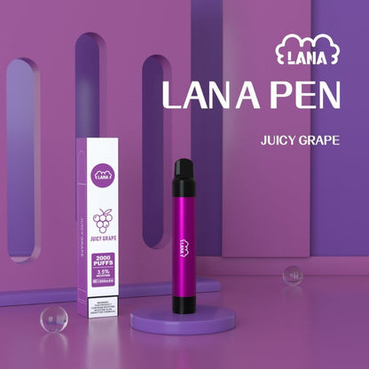 Lana-Pen-2000-Puffs-Juicy-Grape-flavor-on-purple-gradient-background-LANA