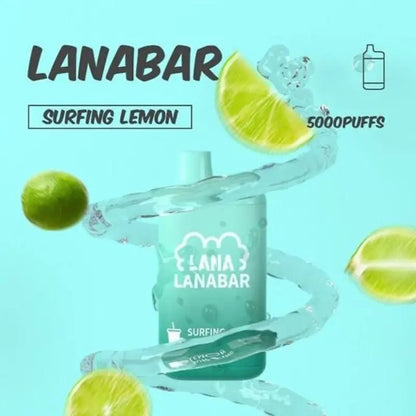  Lana-Bar-5000-Puffs-Surfing-Lemon-Flavor-on-a-blue-gradient-background-LANA