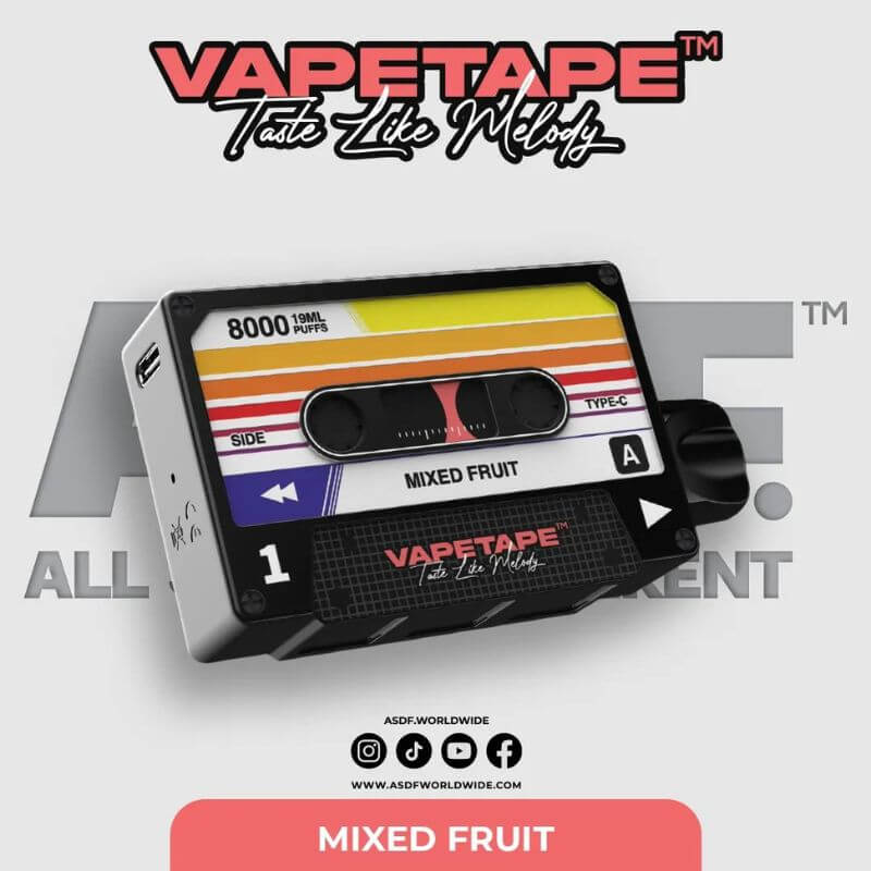 Vapetape 8000 Puffs Mixed fruit flavor on a gradient white background