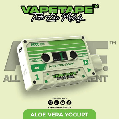 Vapetape 8000 Puffs Aloe Vera Yogurt flavor on a gradient green background