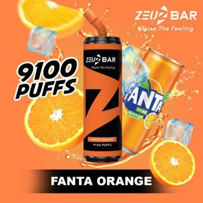 Zeuz Bar 9100 Puffs Fanta orange flavor on orange gradient background